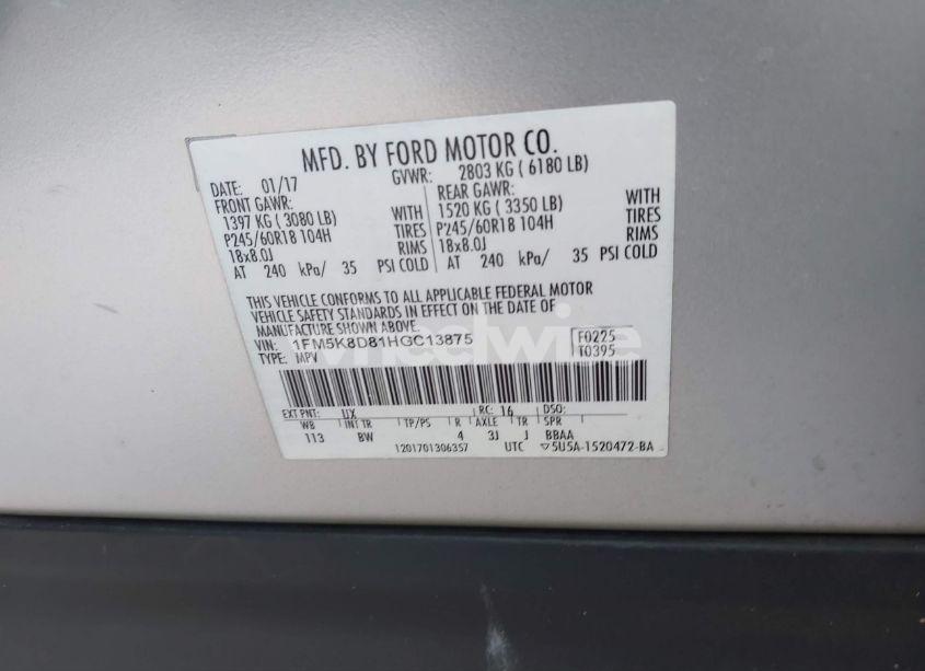 Photo 9 of 2017 Ford Explorer XLT (VIN 1FM5K8D81HGC13875)