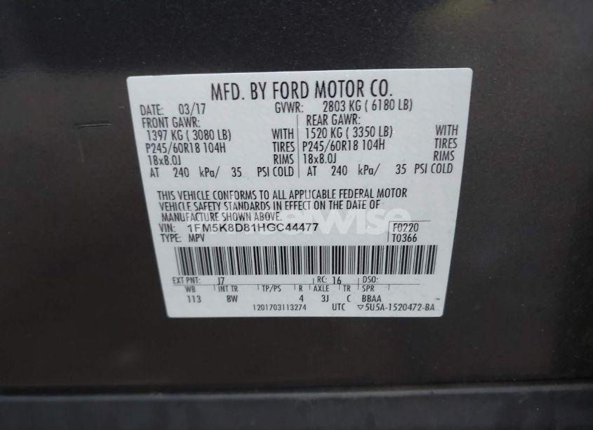 Photo 9 of 2017 Ford Explorer XLT (VIN 1FM5K8D81HGC44477)