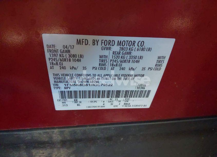 Photo 9 of 2017 Ford Explorer XLT (VIN 1FM5K8D81HGC79522)