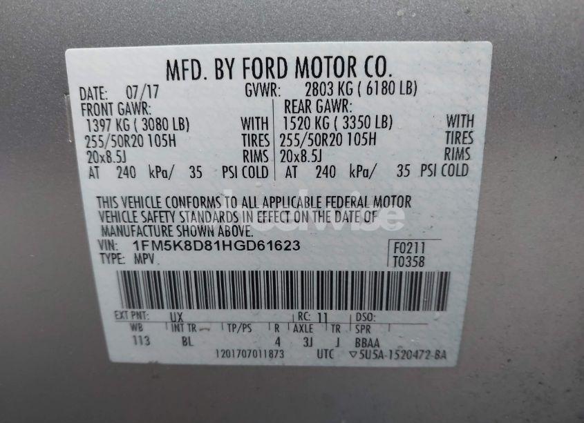 Photo 9 of 2017 Ford Explorer XLT (VIN 1FM5K8D81HGD61623)