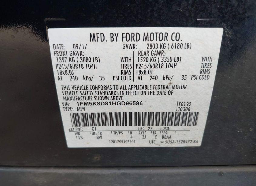 Photo 9 of 2017 Ford Explorer XLT (VIN 1FM5K8D81HGD96596)