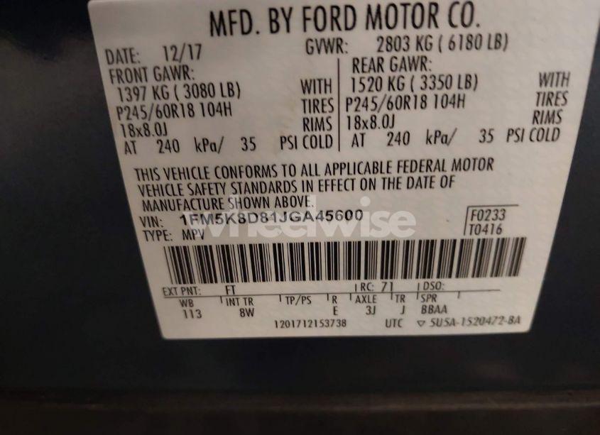 Photo 9 of 2018 Ford Explorer XLT (VIN 1FM5K8D81JGA45600)