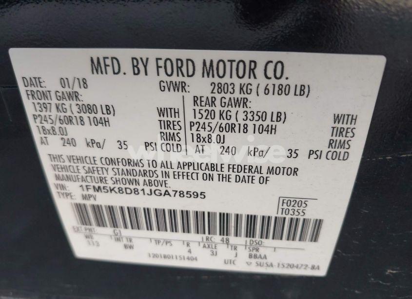 Photo 9 of 2018 Ford Explorer XLT (VIN 1FM5K8D81JGA78595)