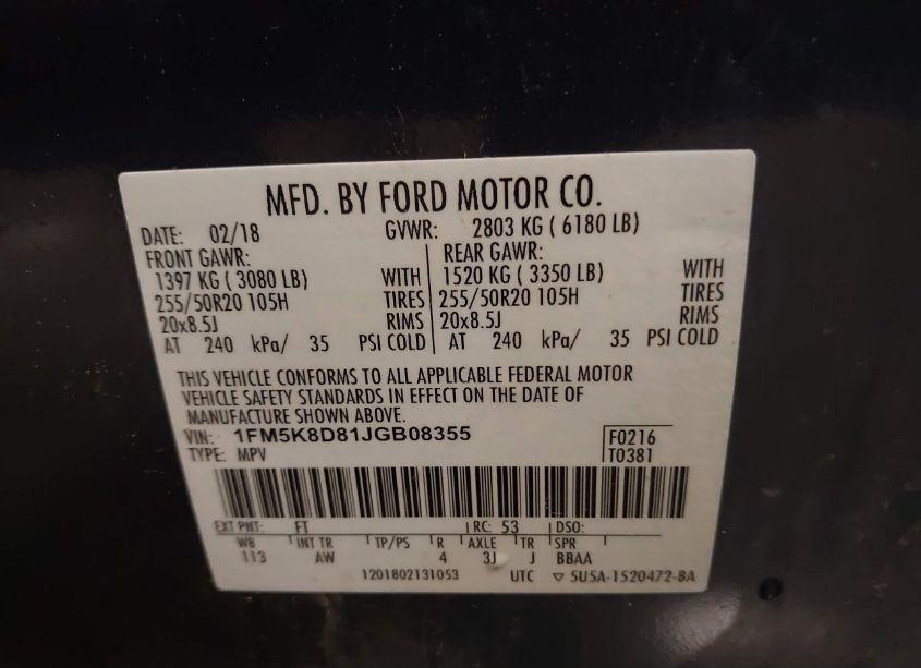 Photo 9 of 2018 Ford Explorer XLT (VIN 1FM5K8D81JGB08355)