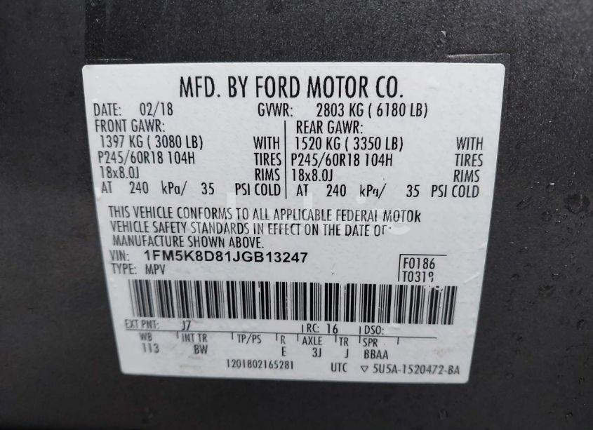 Photo 9 of 2018 Ford Explorer XLT (VIN 1FM5K8D81JGB13247)