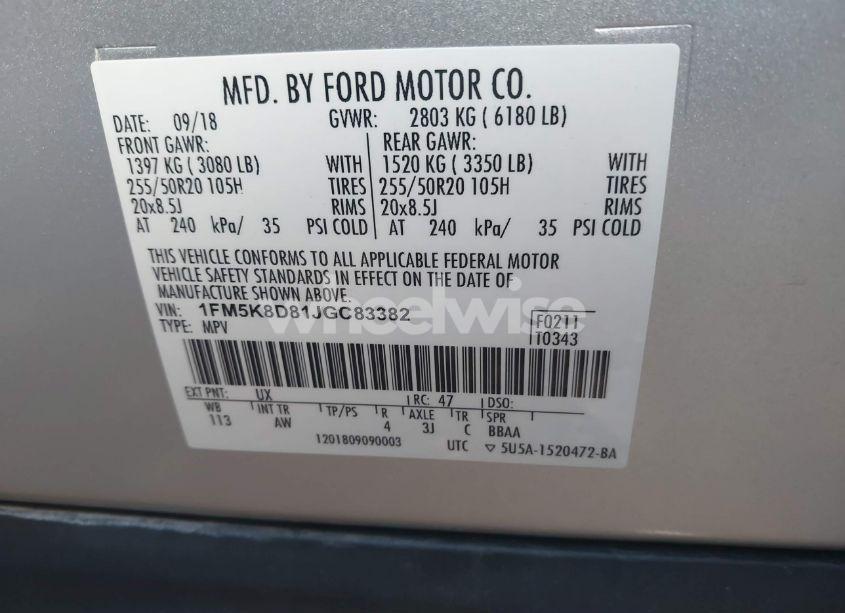 Photo 9 of 2018 Ford Explorer XLT (VIN 1FM5K8D81JGC83382)