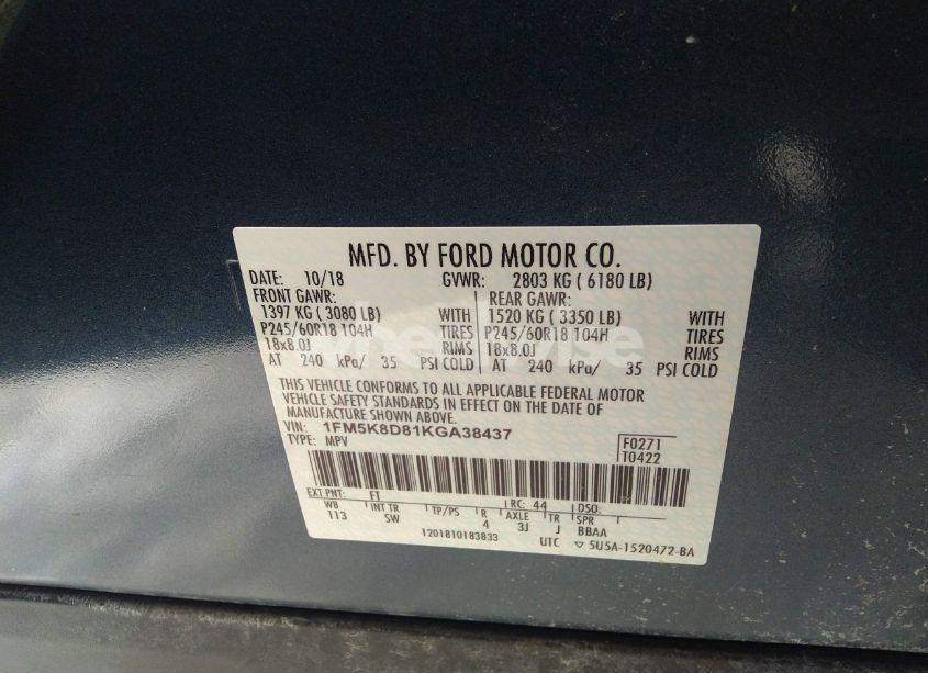 Photo 9 of 2019 Ford Explorer XLT (VIN 1FM5K8D81KGA38437)