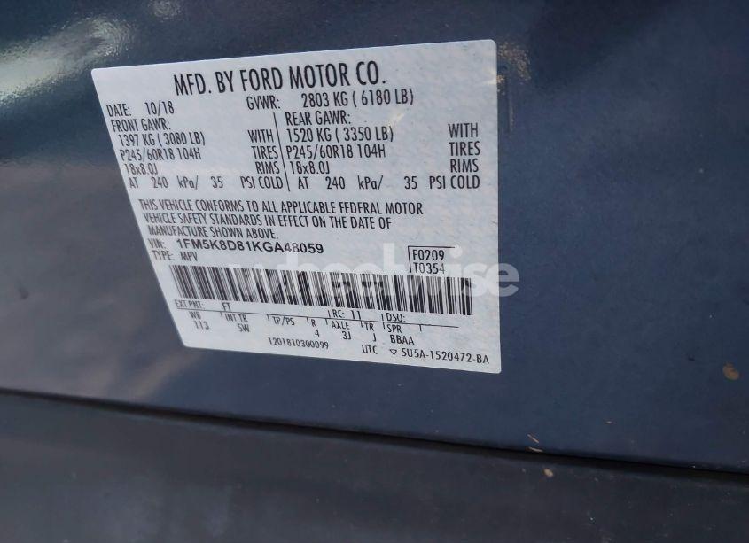 Photo 9 of 2019 Ford Explorer XLT (VIN 1FM5K8D81KGA48059)