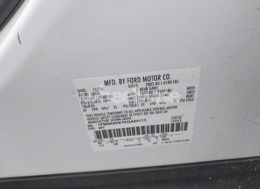 Photo 9 of 2019 Ford Explorer XLT (VIN 1FM5K8D81KGA85113)