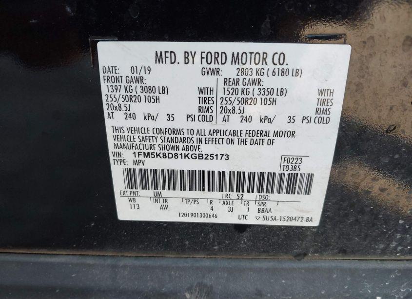 Photo 9 of 2019 Ford Explorer XLT (VIN 1FM5K8D81KGB25173)