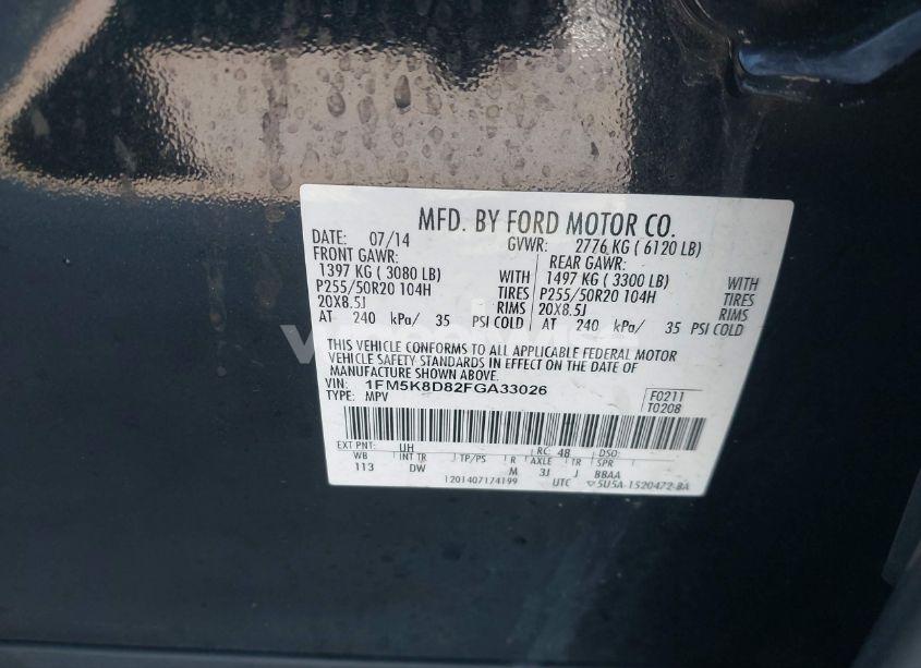 Photo 9 of 2015 Ford Explorer XLT (VIN 1FM5K8D82FGA33026)