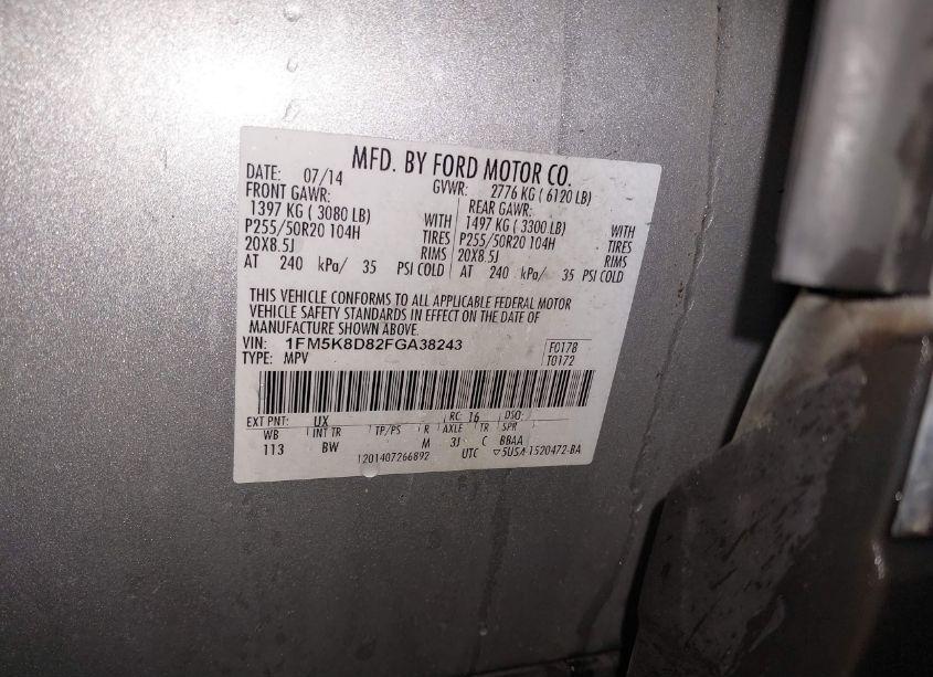 Photo 9 of 2015 Ford Explorer XLT (VIN 1FM5K8D82FGA38243)