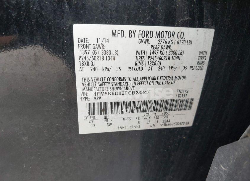 Photo 9 of 2015 Ford Explorer XLT (VIN 1FM5K8D82FGB28847)