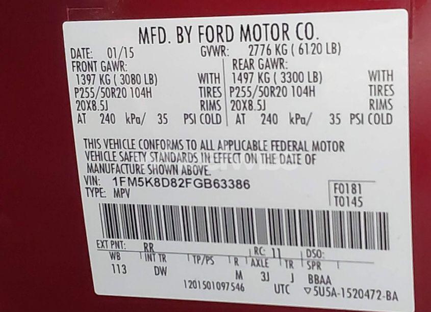 Photo 9 of 2015 Ford Explorer XLT (VIN 1FM5K8D82FGB63386)