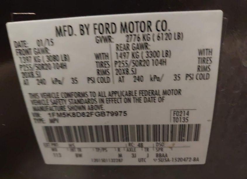 Photo 9 of 2015 Ford Explorer XLT (VIN 1FM5K8D82FGB79975)