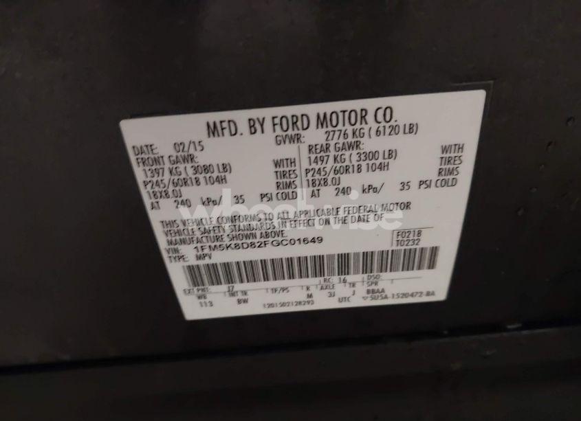 Photo 9 of 2015 Ford Explorer XLT (VIN 1FM5K8D82FGC01649)