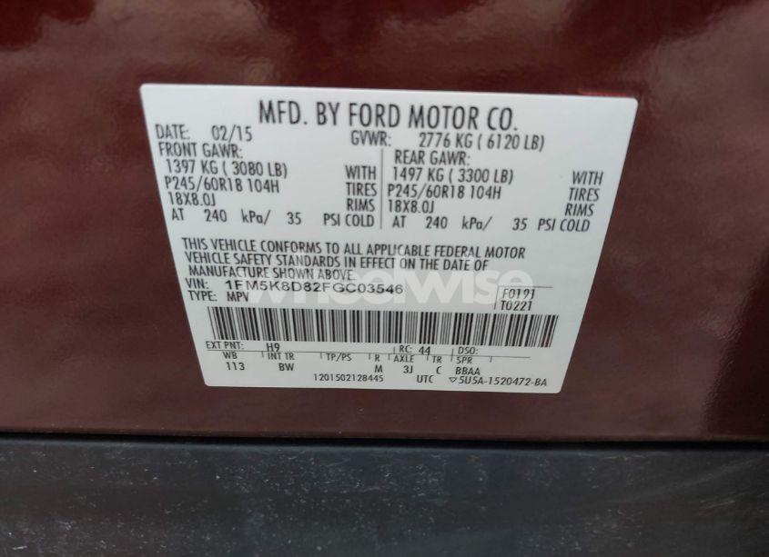 Photo 9 of 2015 Ford Explorer XLT (VIN 1FM5K8D82FGC03546)