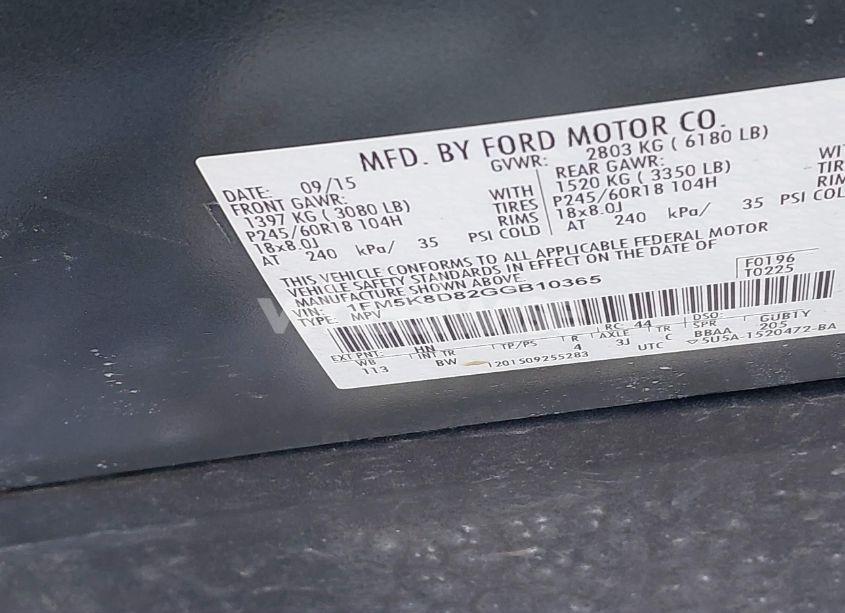 Photo 9 of 2016 Ford Explorer XLT (VIN 1FM5K8D82GGB10365)