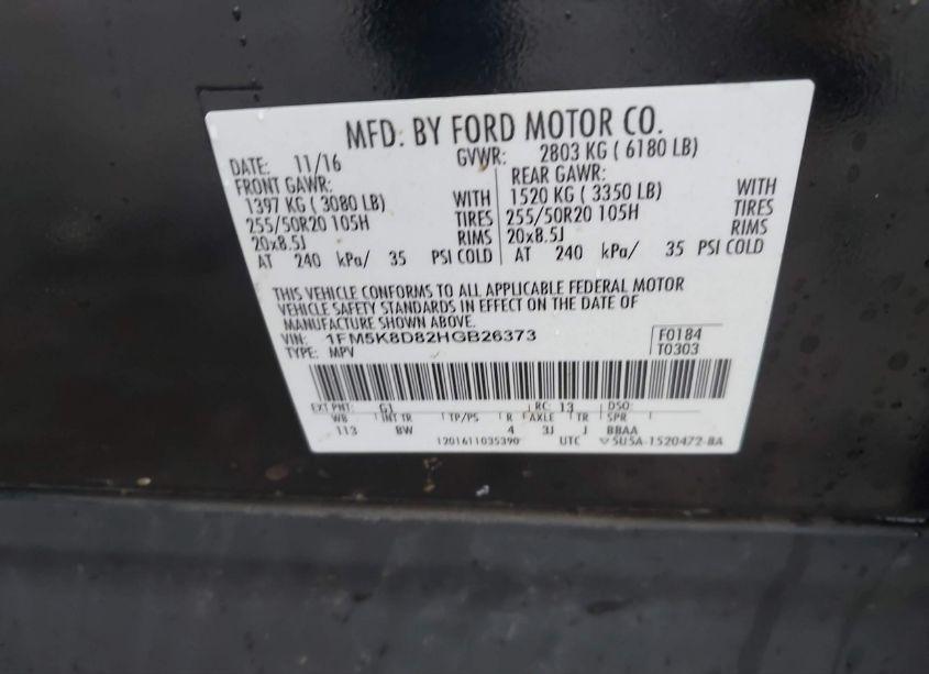 Photo 9 of 2017 Ford Explorer XLT (VIN 1FM5K8D82HGB26373)