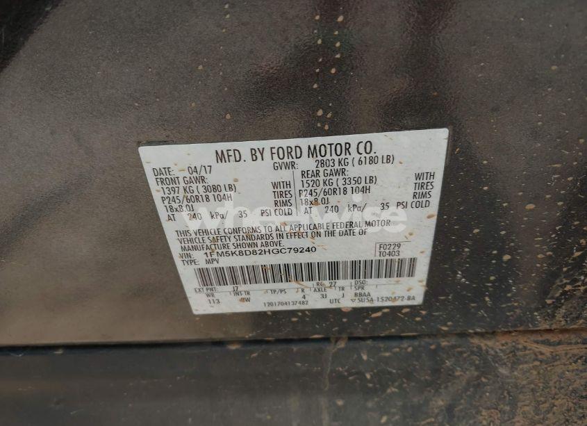 Photo 9 of 2017 Ford Explorer XLT (VIN 1FM5K8D82HGC79240)