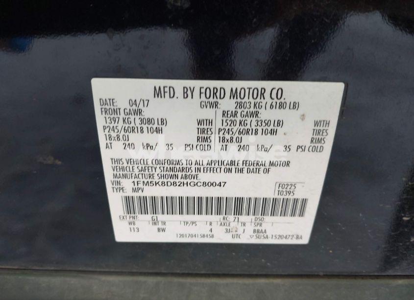 Photo 9 of 2017 Ford Explorer XLT (VIN 1FM5K8D82HGC80047)