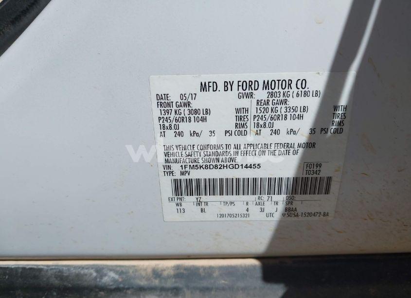 Photo 9 of 2017 Ford Explorer XLT (VIN 1FM5K8D82HGD14455)