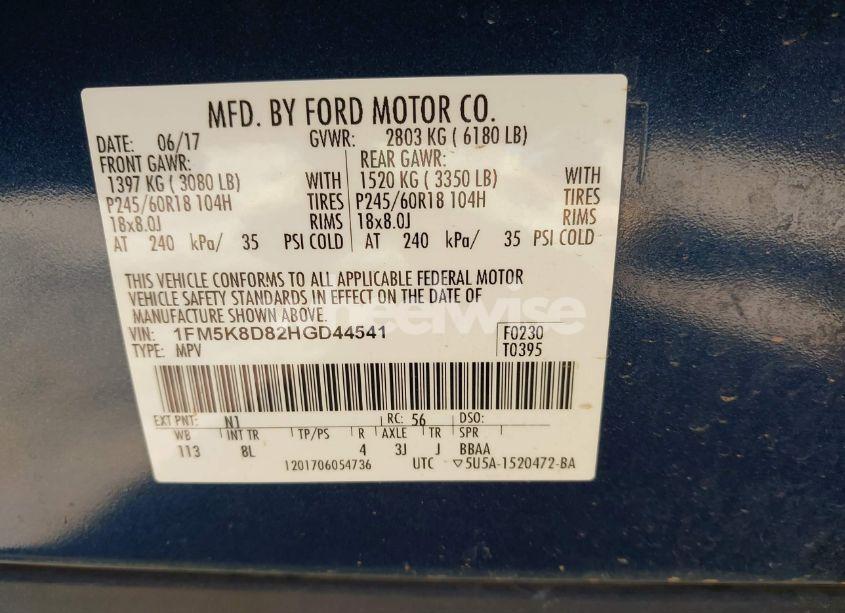 Photo 9 of 2017 Ford Explorer XLT (VIN 1FM5K8D82HGD44541)