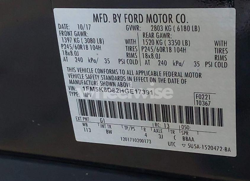 Photo 9 of 2017 Ford Explorer XLT (VIN 1FM5K8D82HGE17391)