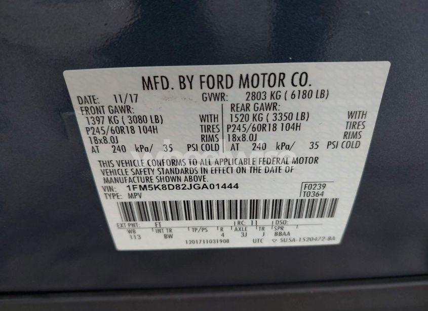 Photo 9 of 2018 Ford Explorer XLT (VIN 1FM5K8D82JGA01444)