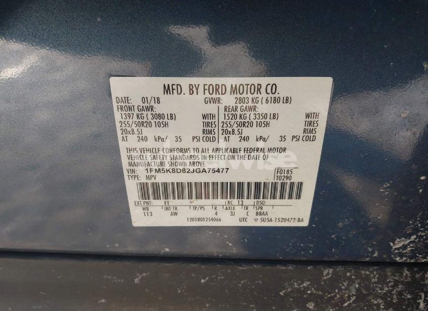 Photo 9 of 2018 Ford Explorer XLT (VIN 1FM5K8D82JGA75477)
