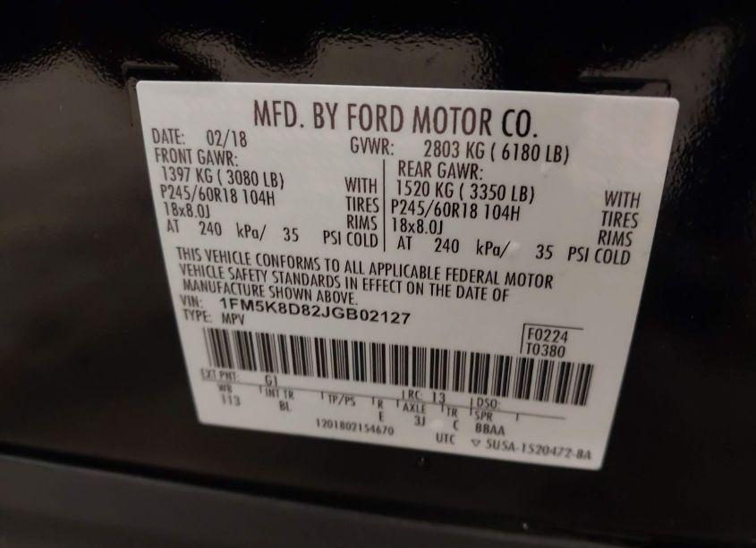 Photo 9 of 2018 Ford Explorer XLT (VIN 1FM5K8D82JGB02127)