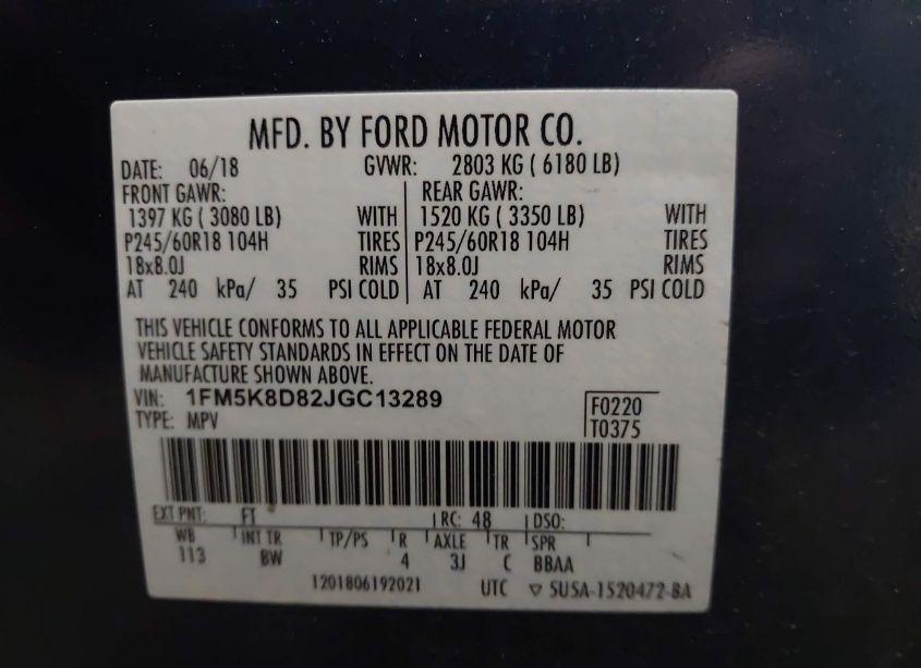 Photo 9 of 2018 Ford Explorer XLT (VIN 1FM5K8D82JGC13289)