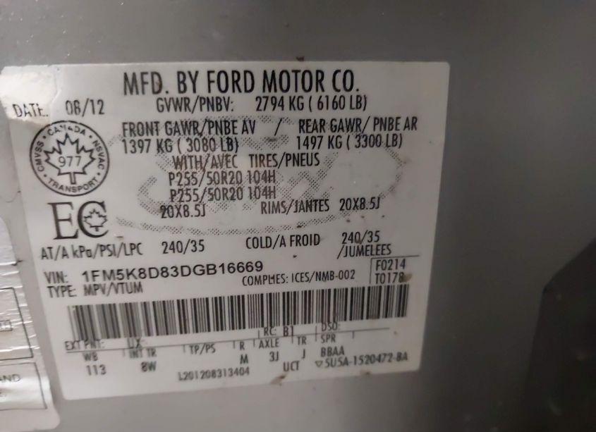 Photo 9 of 2013 Ford Explorer XLT (VIN 1FM5K8D83DGB16669)