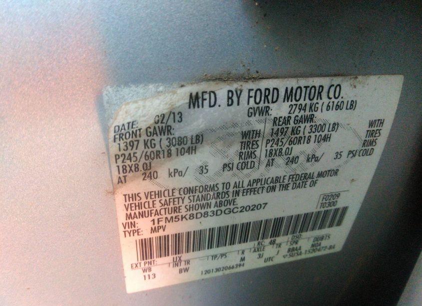 Photo 9 of 2013 Ford Explorer XLT (VIN 1FM5K8D83DGC20207)