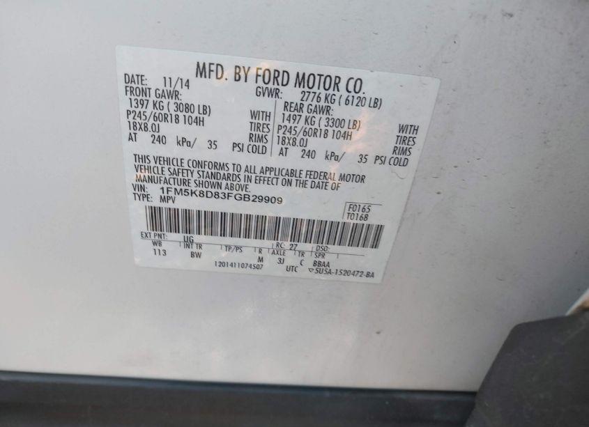 Photo 9 of 2015 Ford Explorer XLT (VIN 1FM5K8D83FGB29909)