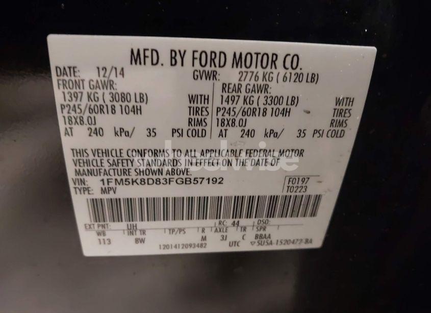 Photo 9 of 2015 Ford Explorer XLT (VIN 1FM5K8D83FGB57192)