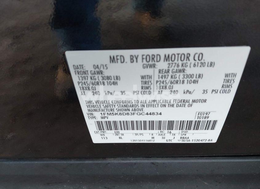 Photo 9 of 2015 Ford Explorer XLT (VIN 1FM5K8D83FGC44834)