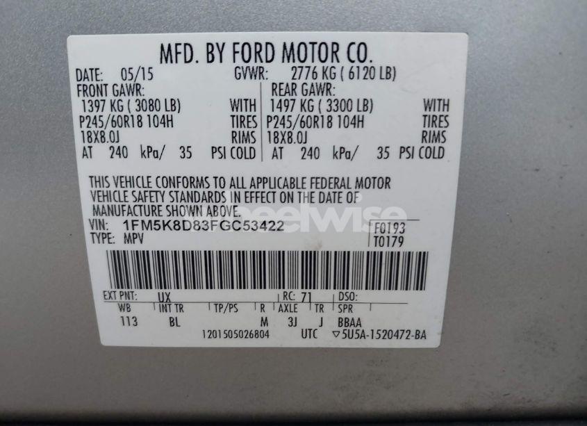 Photo 9 of 2015 Ford Explorer XLT (VIN 1FM5K8D83FGC53422)