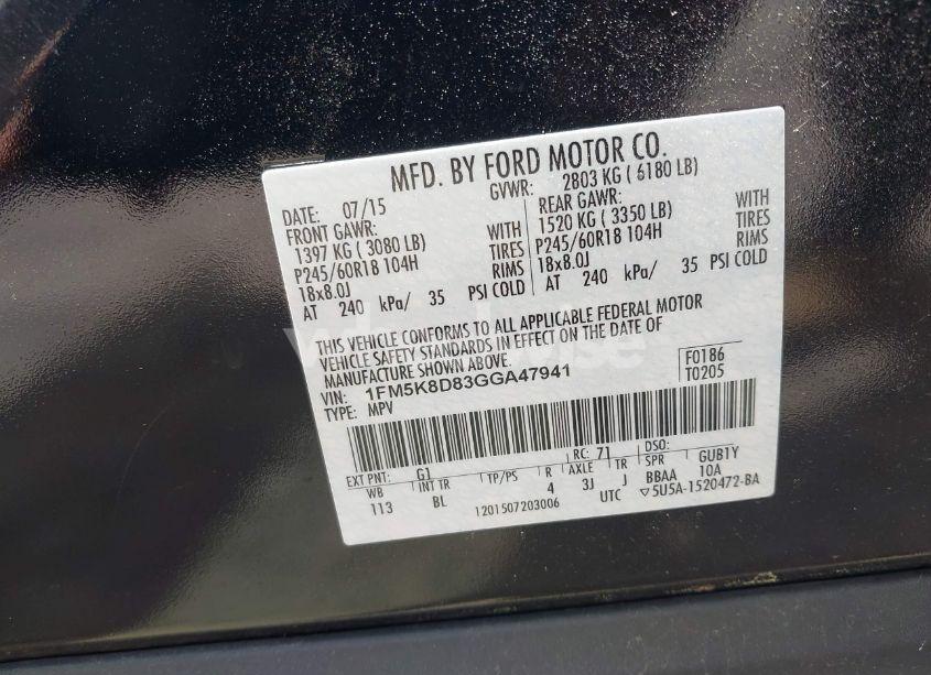 Photo 9 of 2016 Ford Explorer XLT (VIN 1FM5K8D83GGA47941)