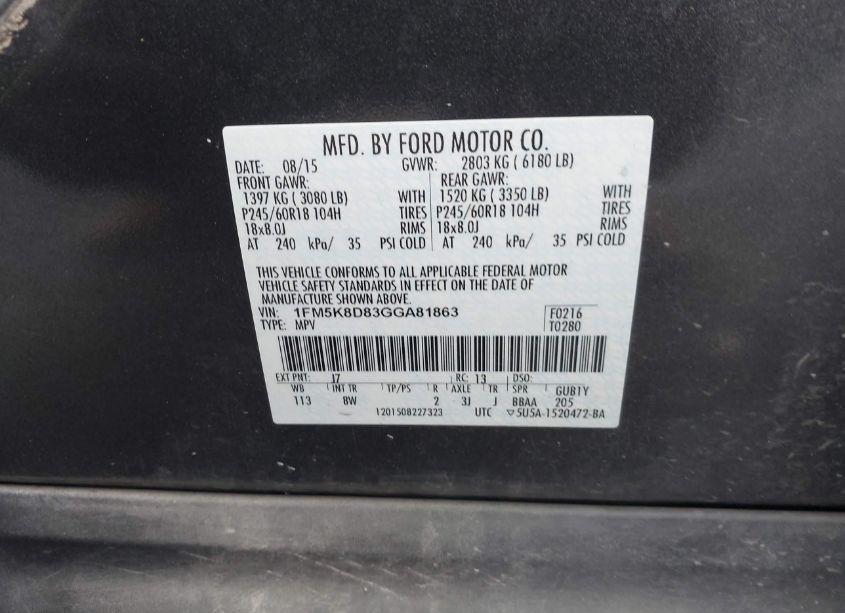 Photo 9 of 2016 Ford Explorer XLT (VIN 1FM5K8D83GGA81863)