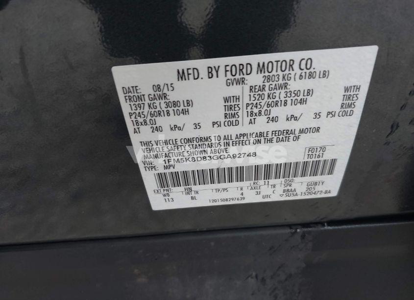 Photo 9 of 2016 Ford Explorer XLT (VIN 1FM5K8D83GGA92748)