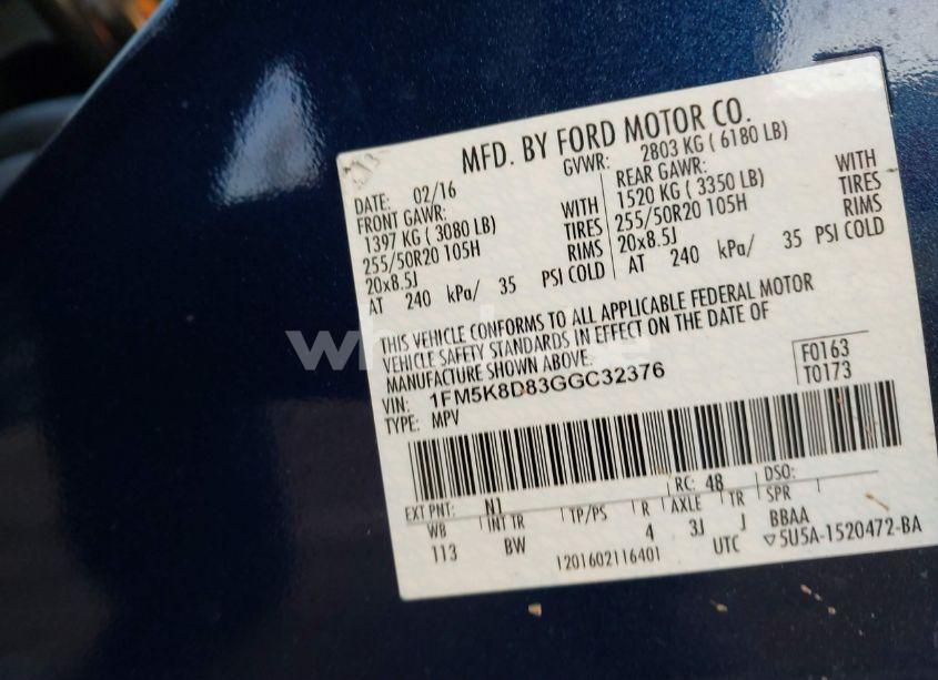 Photo 9 of 2016 Ford Explorer XLT (VIN 1FM5K8D83GGC32376)