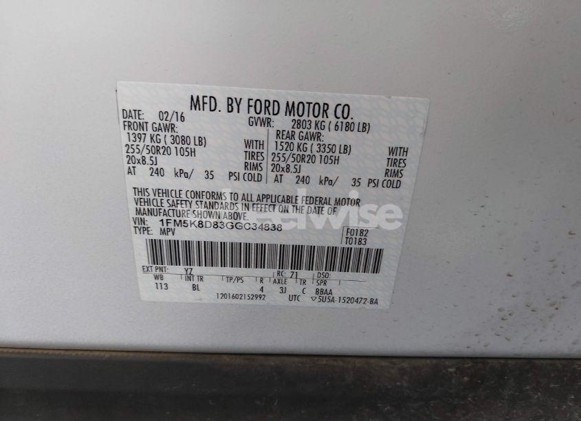 Photo 9 of 2016 Ford Explorer XLT (VIN 1FM5K8D83GGC34838)