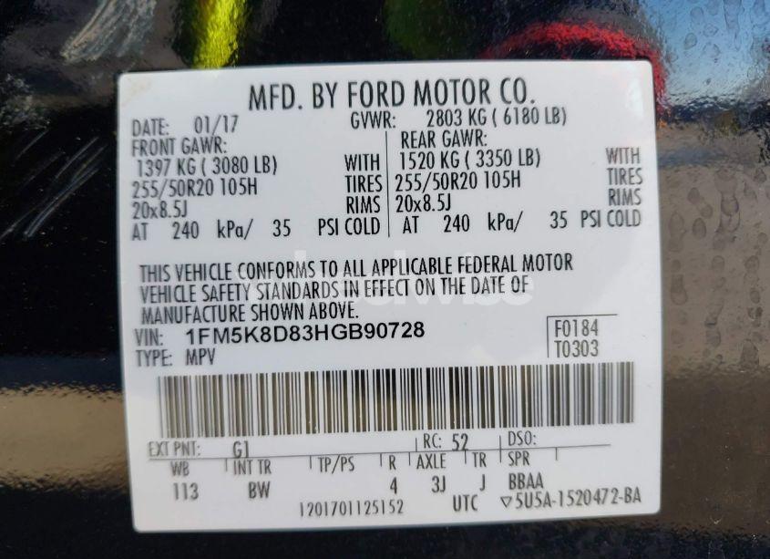 Photo 9 of 2017 Ford Explorer XLT (VIN 1FM5K8D83HGB90728)