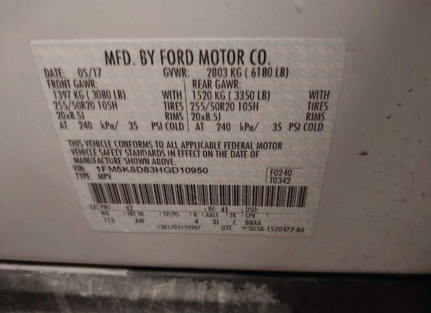 Photo 9 of 2017 Ford Explorer XLT (VIN 1FM5K8D83HGD10950)