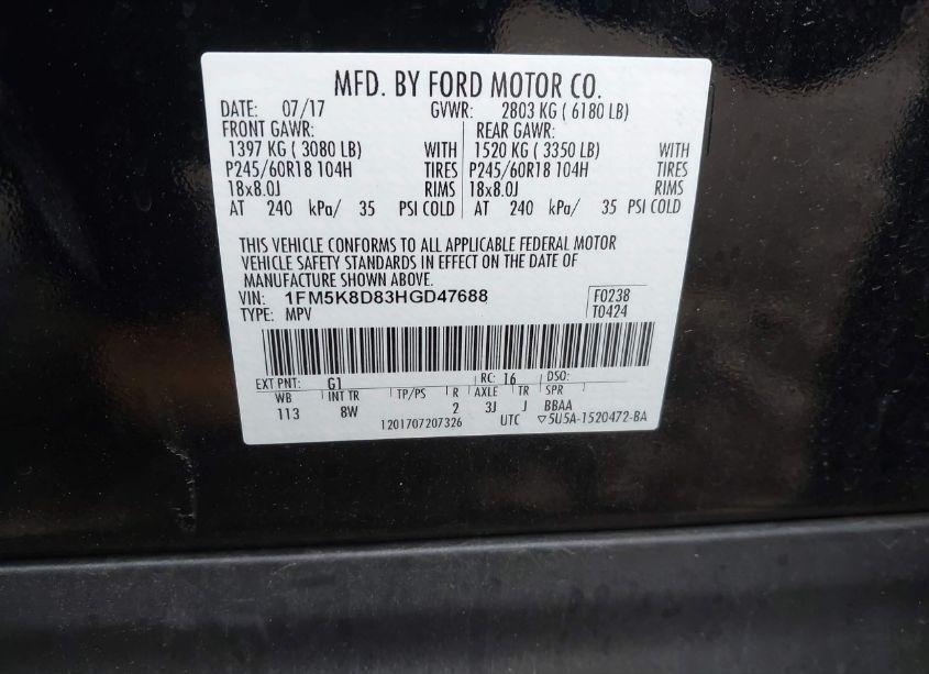 Photo 9 of 2017 Ford Explorer XLT (VIN 1FM5K8D83HGD47688)