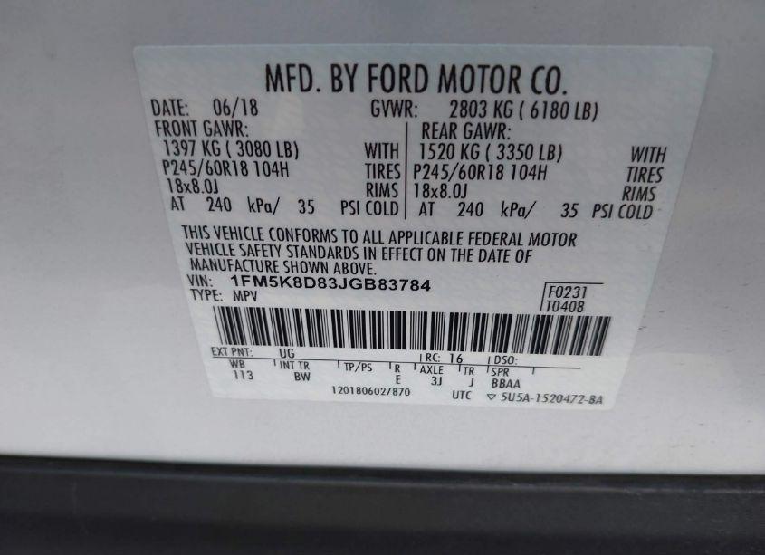 Photo 9 of 2018 Ford Explorer XLT (VIN 1FM5K8D83JGB83784)