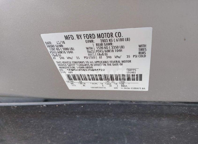 Photo 9 of 2018 Ford Explorer XLT (VIN 1FM5K8D83JGB94722)