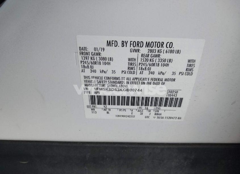 Photo 9 of 2019 Ford Explorer XLT (VIN 1FM5K8D83KGB00744)