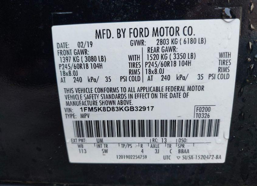 Photo 9 of 2019 Ford Explorer XLT (VIN 1FM5K8D83KGB32917)